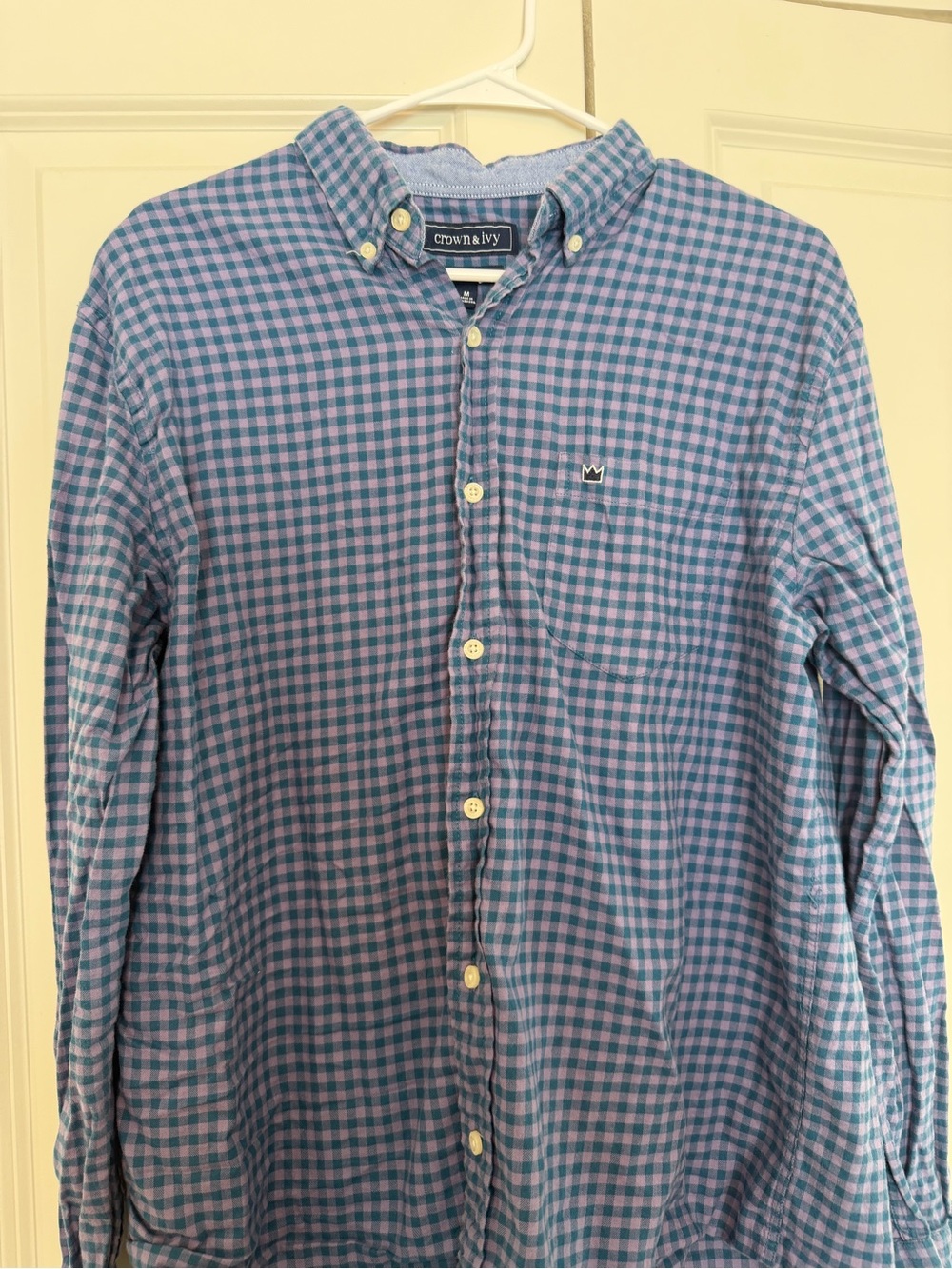 crown & ivy Blue and Pink Gingham Button-Down Shirt